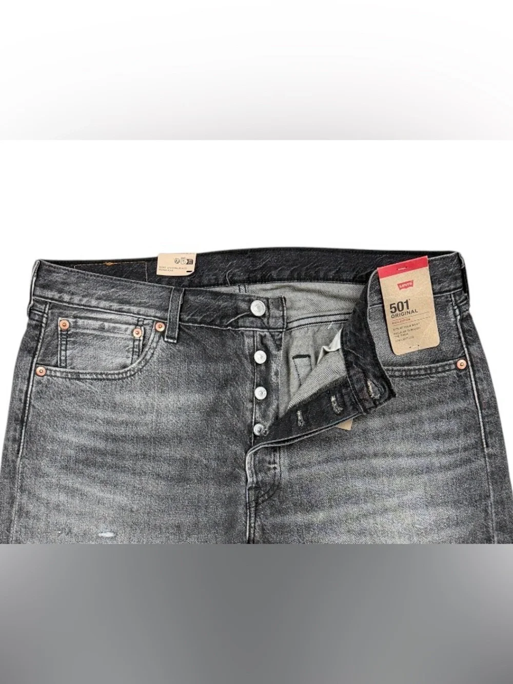 Levis Original 501 Original Straight Leg Jeans 35x34 Distressed Charcoal Gray
